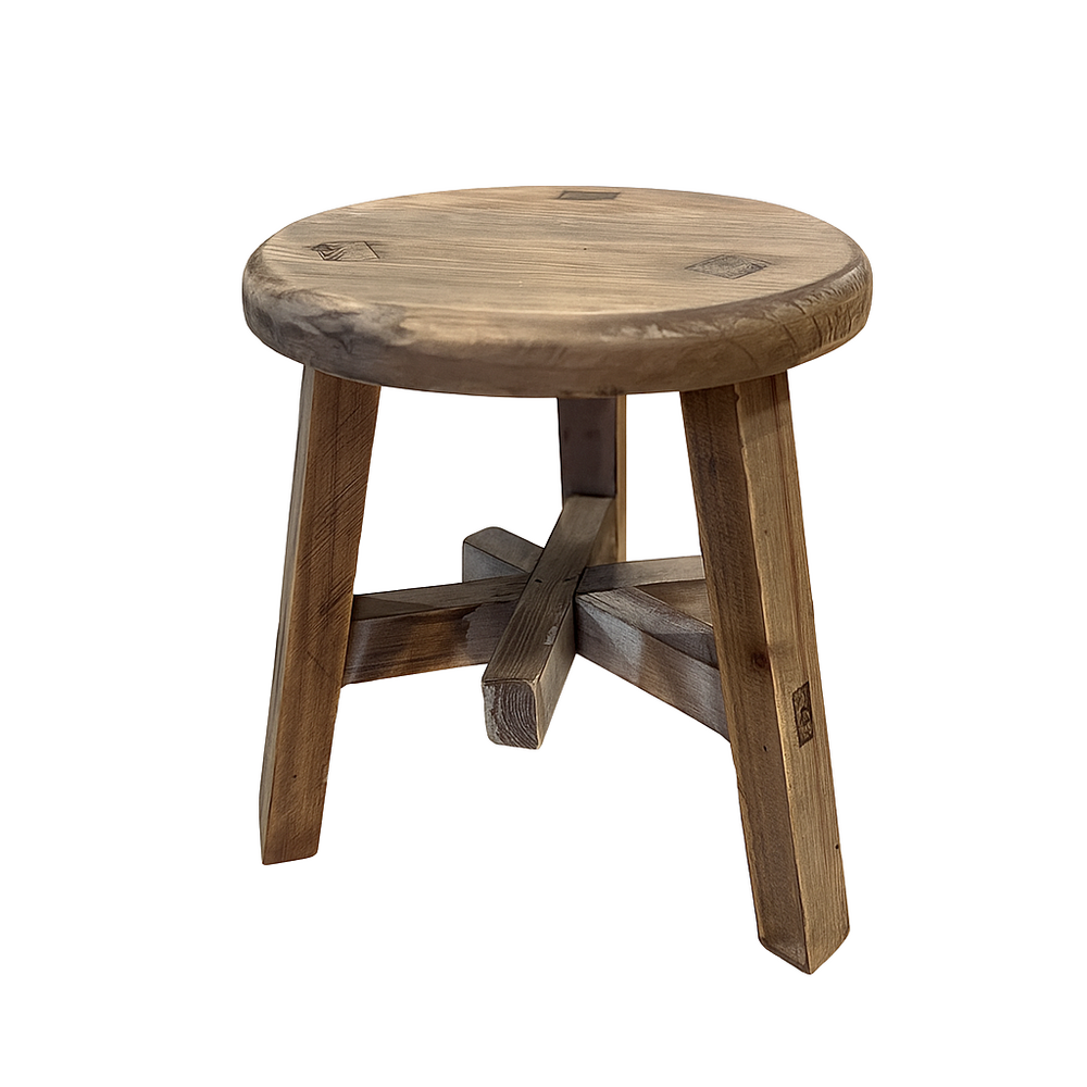 Rustic Weathered Wooden Milking Stool  - 8-1/2" H