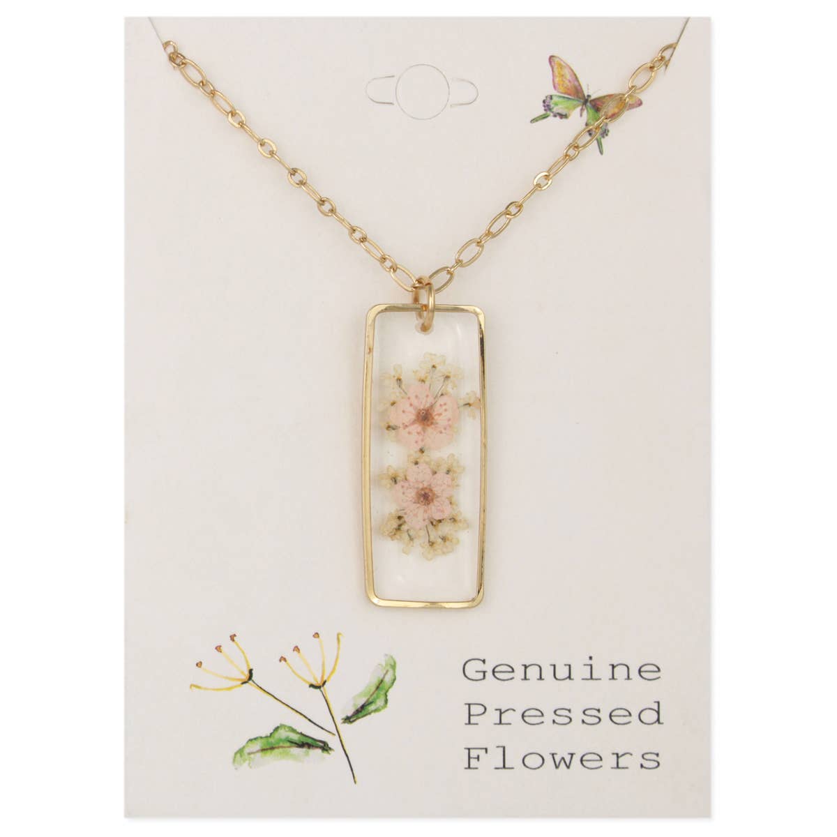 Cottage Classic Light Pink Gold Bar Dried Flower Necklace