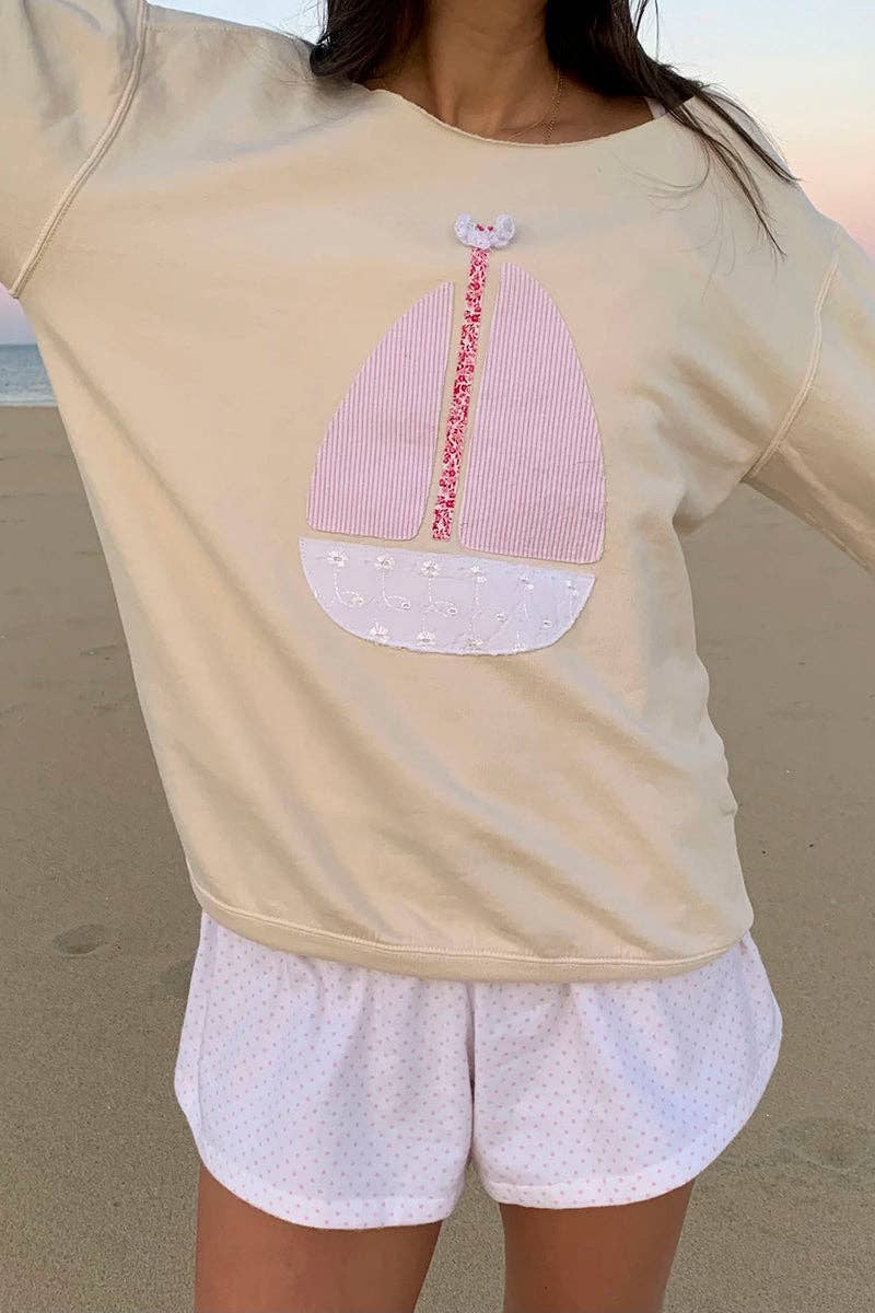Patchwork Boat Graphic Sweatshirt