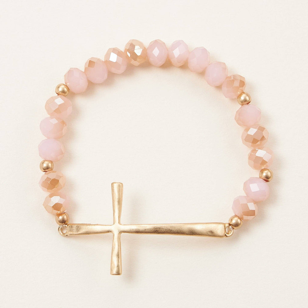 Beaded Cross Bracelet – Colorful Crystal Stretch Jewelry with Gold or Silver Cross Charm