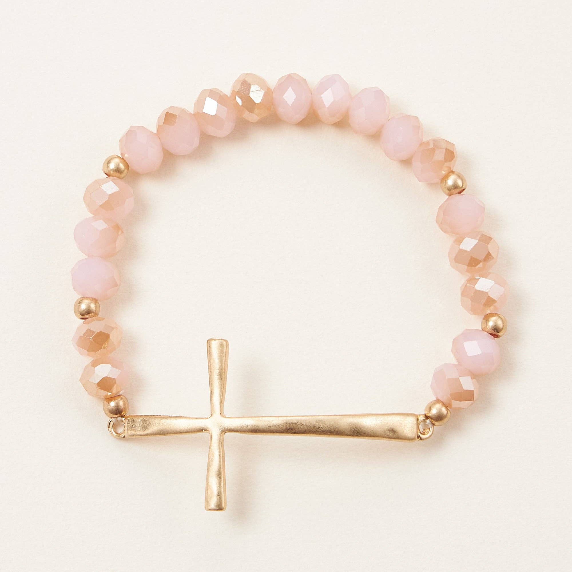 Beaded Cross Bracelet – Colorful Crystal Stretch Jewelry with Gold or Silver Cross Charm
