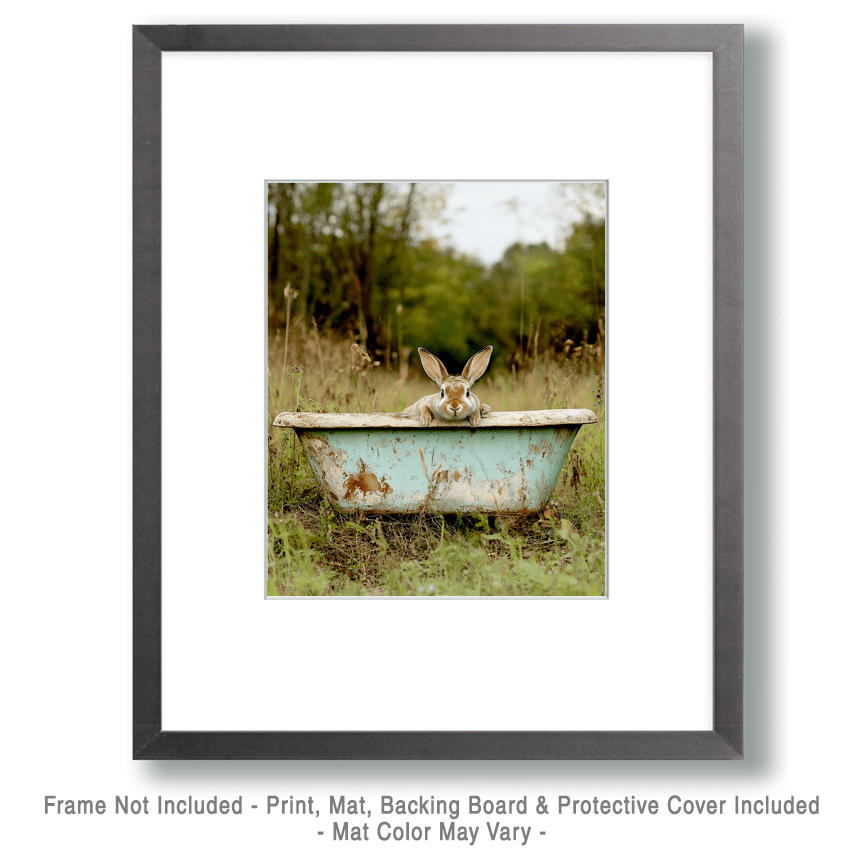 Wild Bunny in Bathtub - Bathroom Wall Art Prints – 8″x10″ Artwork for 11″x14″ Frame