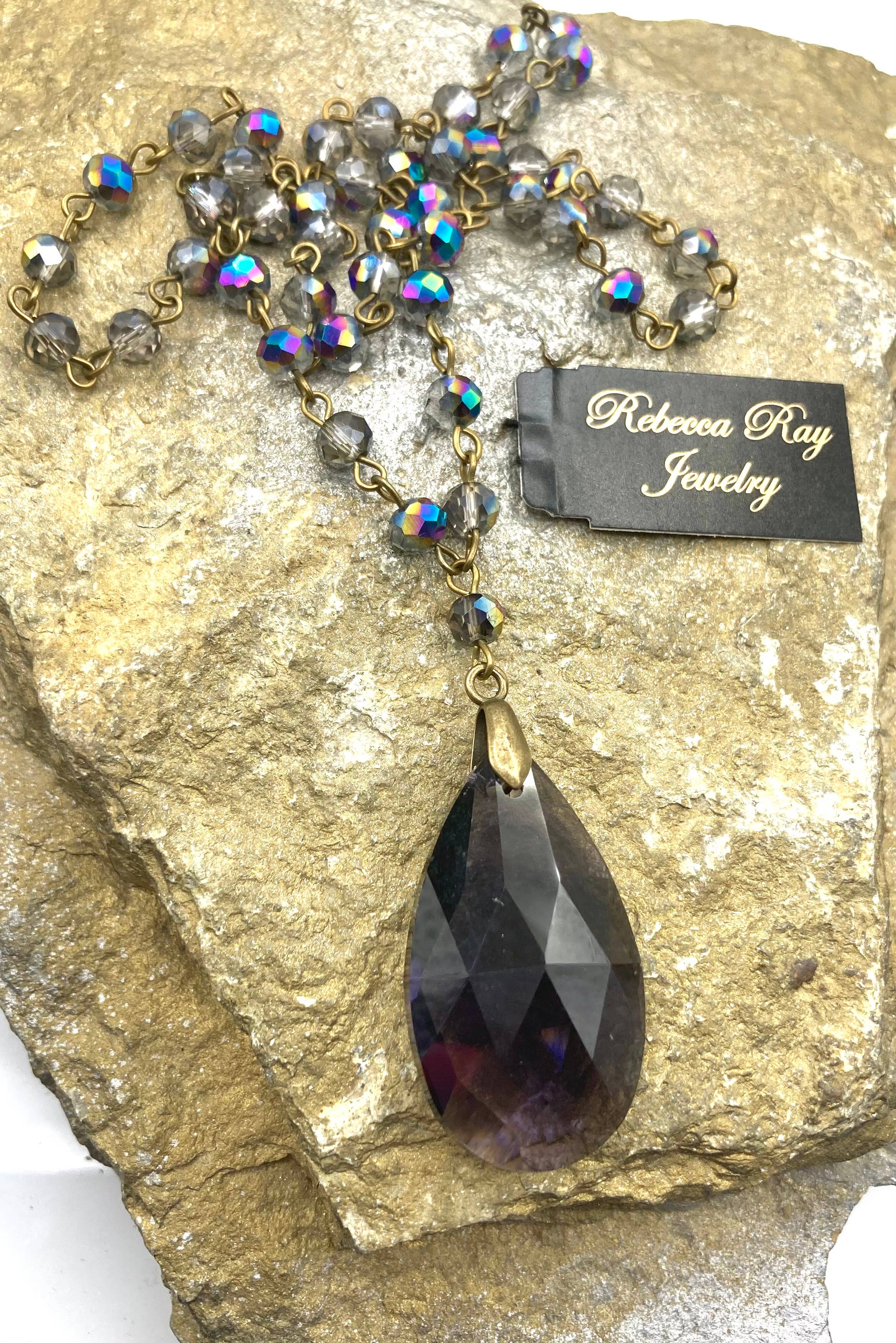 Vintage Crystal Necklace with Crystal Teardrop Charm