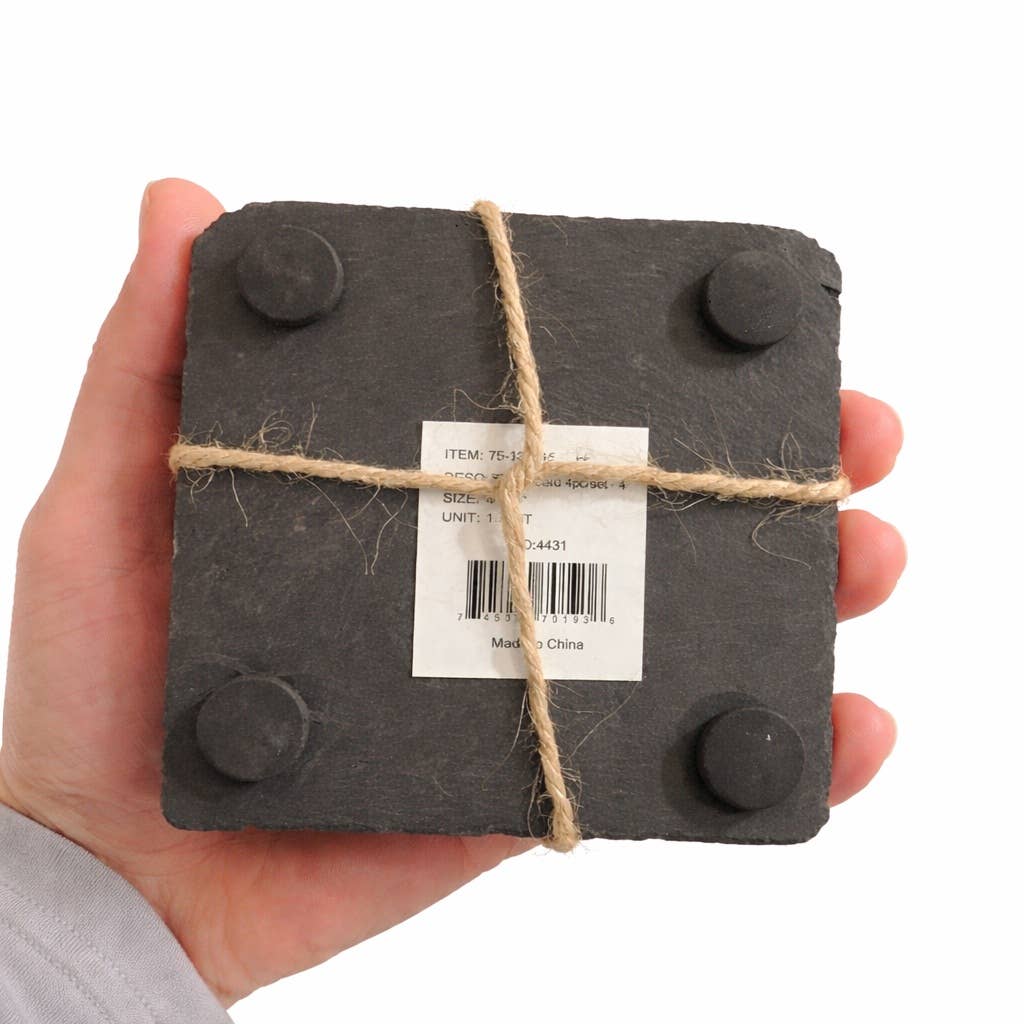 Set of 4 Square Natural Slate Coasters -