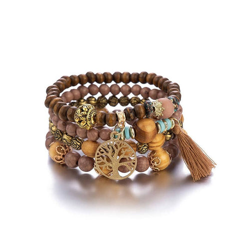 Bohemia Multi-Layer Wood Beads Handmade Tassels Bracelet