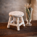 MINIATURE ANTIQUE WHITE WOODEN STOOL