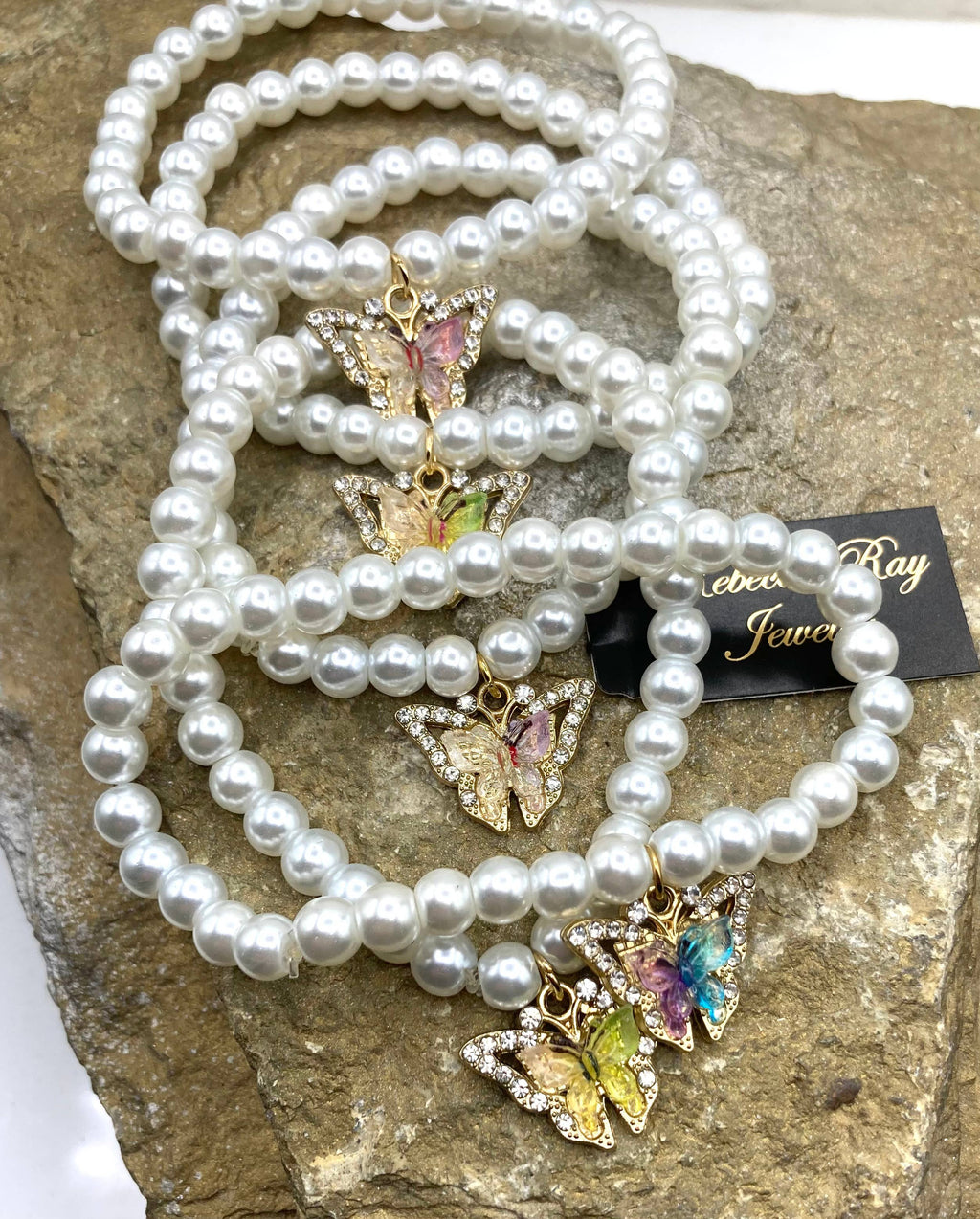 Boho Stacked bracelets with Butterfly Charms