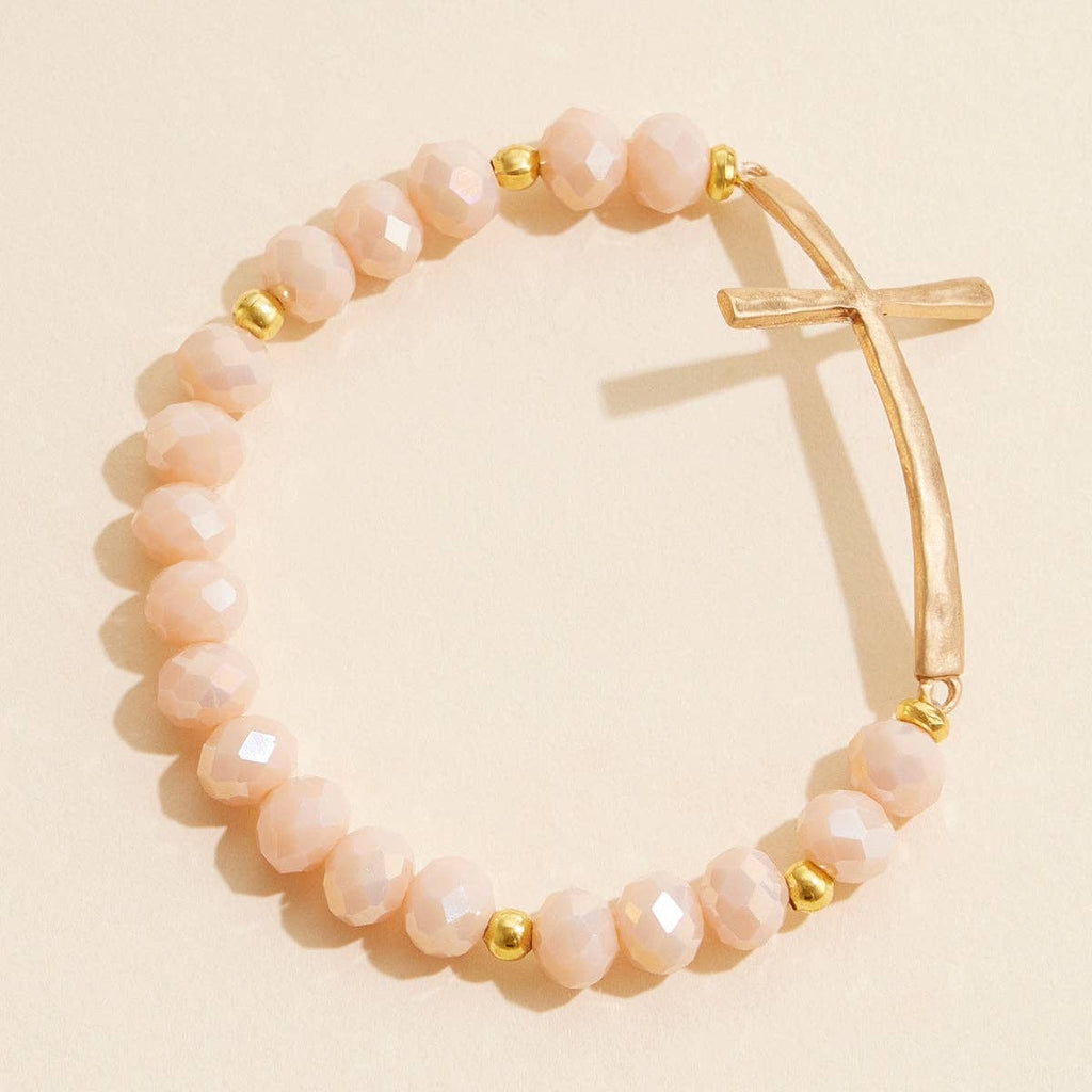 Beaded Cross Bracelet – Colorful Crystal Stretch Jewelry with Gold or Silver Cross Charm