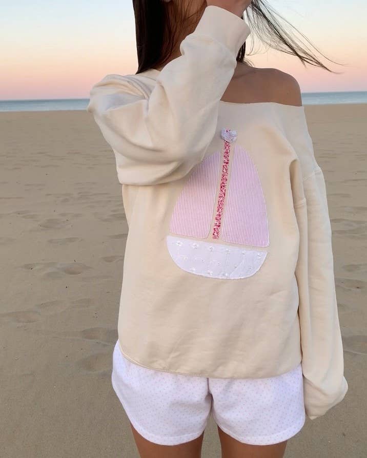 Long Sleeve Top with Sailboat Applique