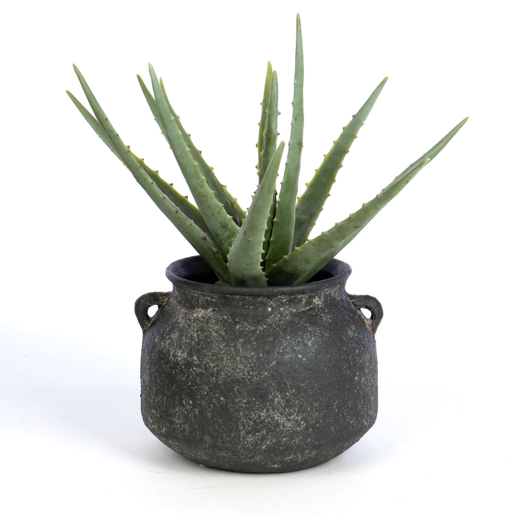 Round Terracotta Dark Vase w/ Side Handles