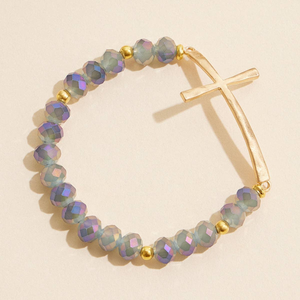 Beaded Cross Bracelet – Colorful Crystal Stretch Jewelry with Gold or Silver Cross Charm