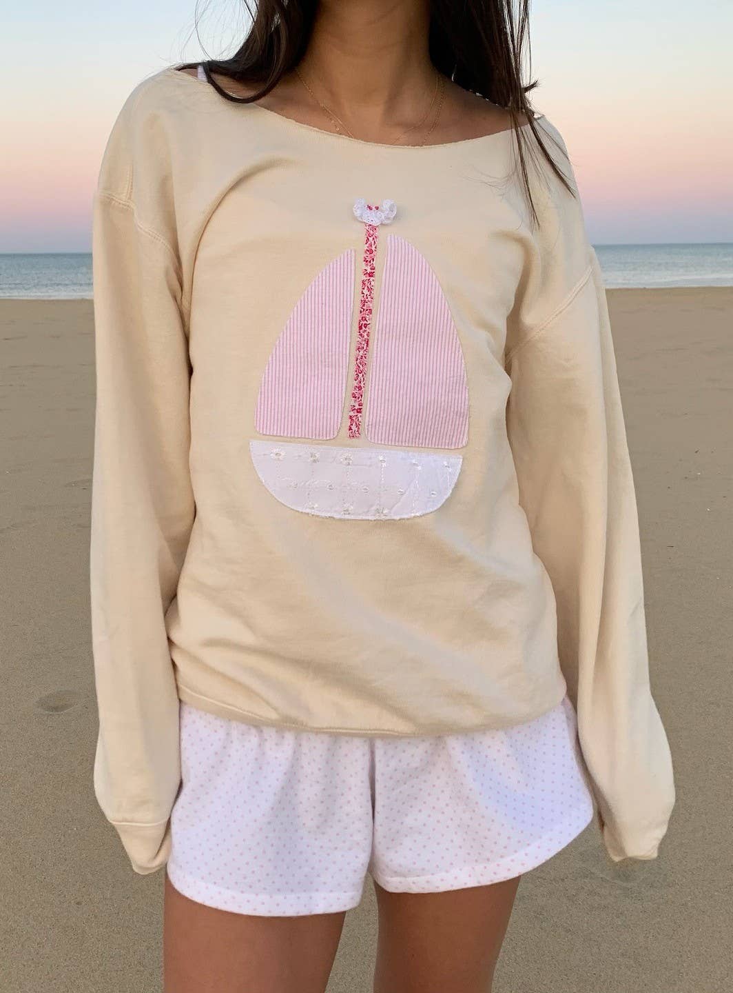 Long Sleeve Top with Sailboat Applique
