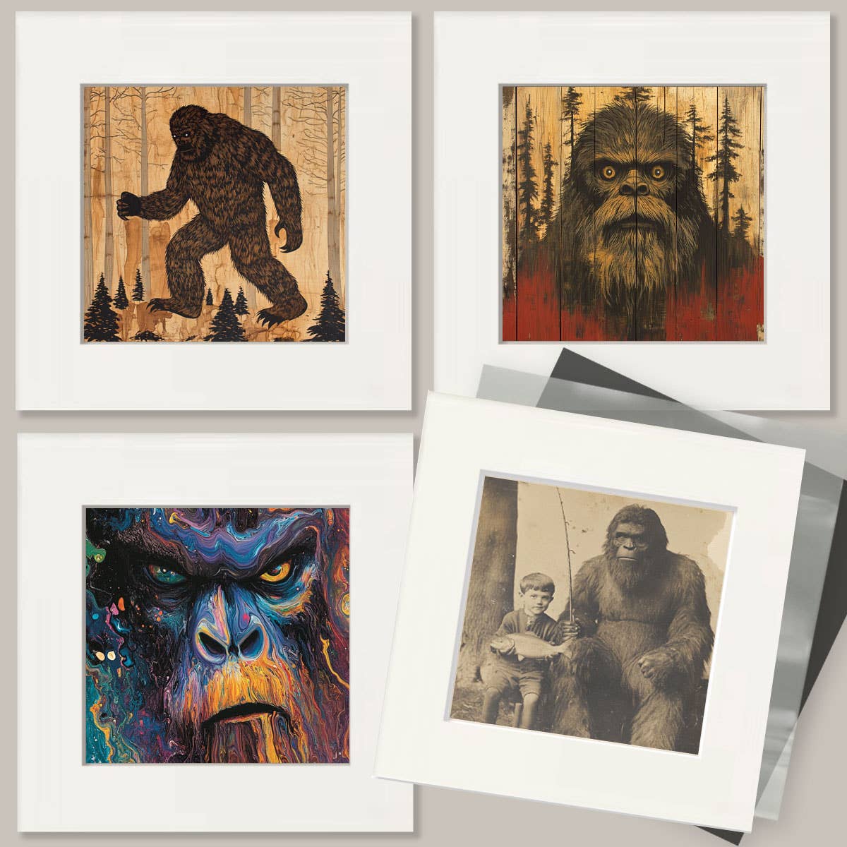 Antique Style Photo of Bigfoot in Family Reunion Art Print - 8"x10" Artwork