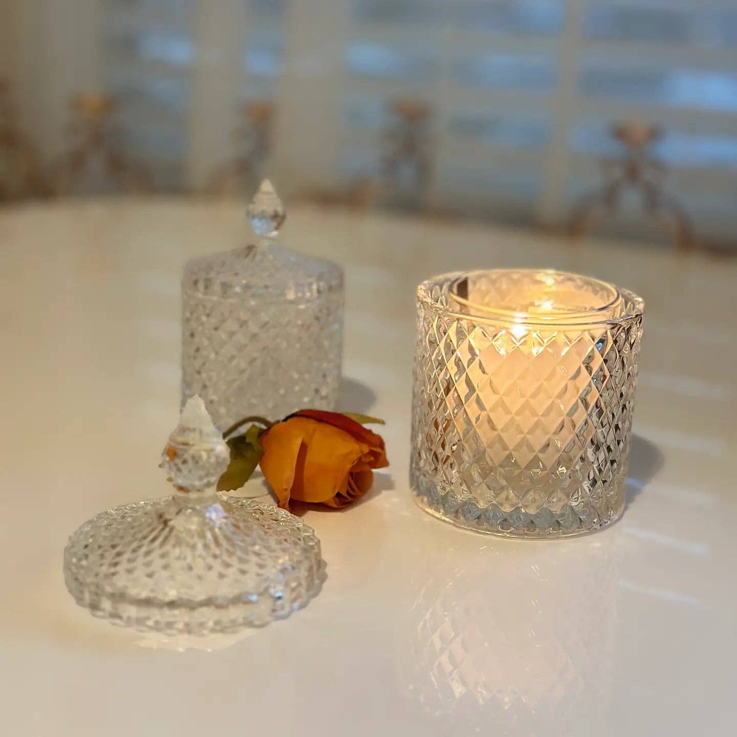 Diamond-Cut Crystal Glass Storage Jar Set
