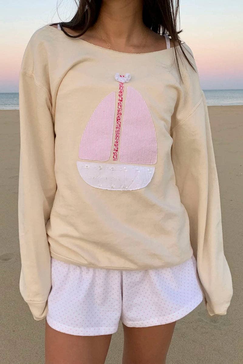 Patchwork Boat Graphic Sweatshirt