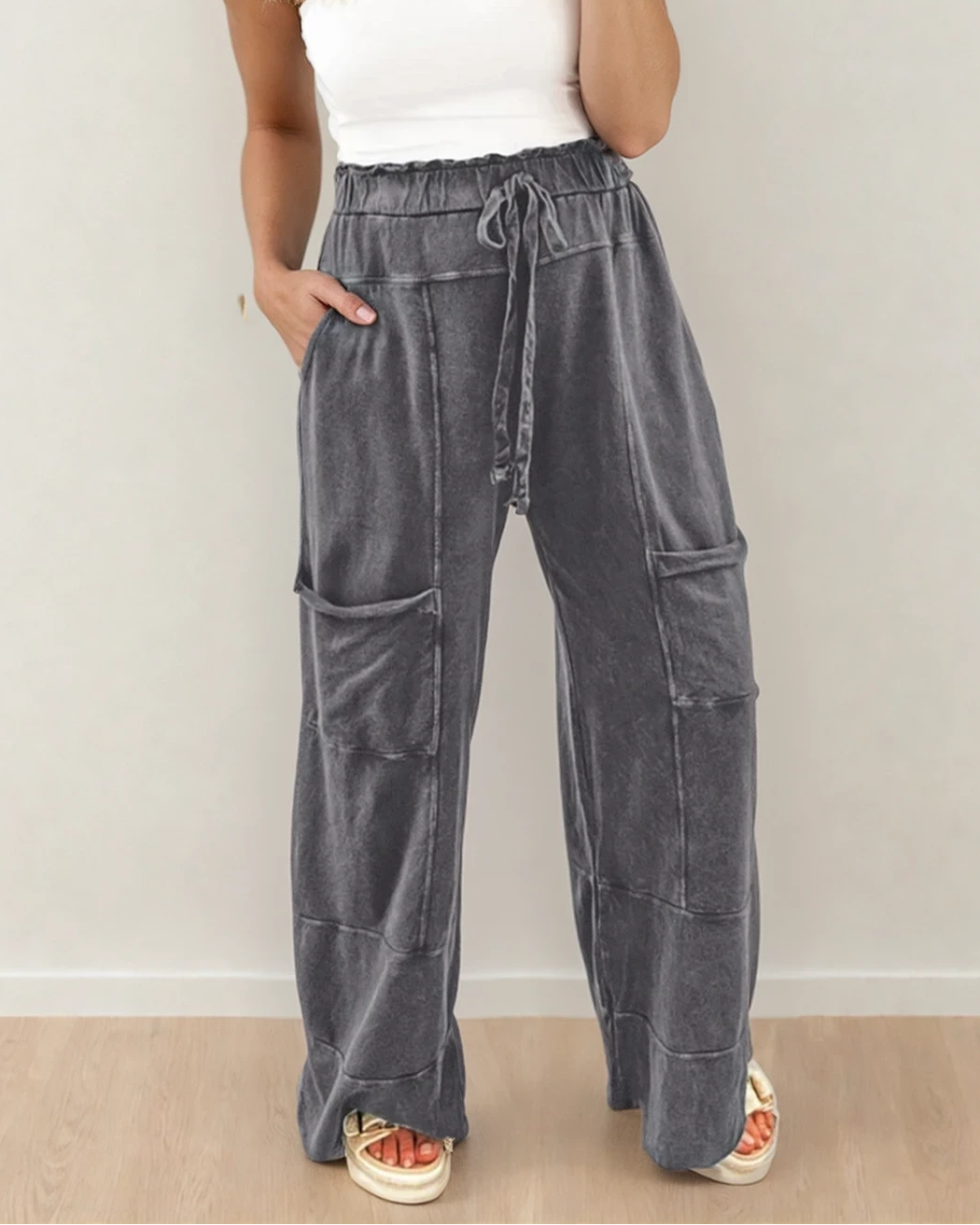 Teagan Grey High Waist Pants | Wide-Leg Pants | Cotton