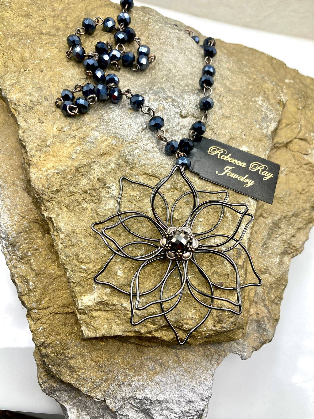 Vintage Flower Gun Metal Statement Necklace