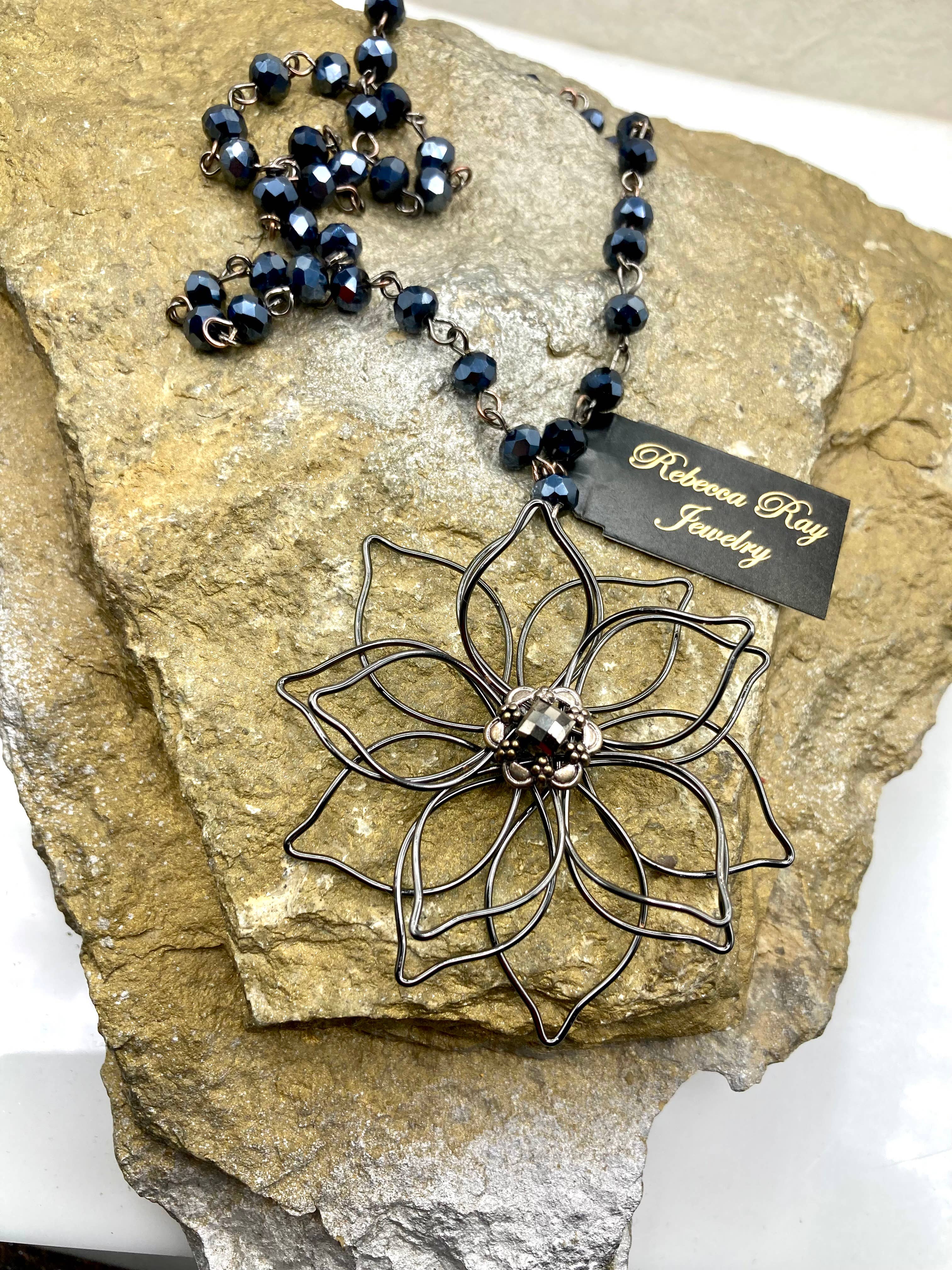 Vintage Flower Gun Metal Statement Necklace