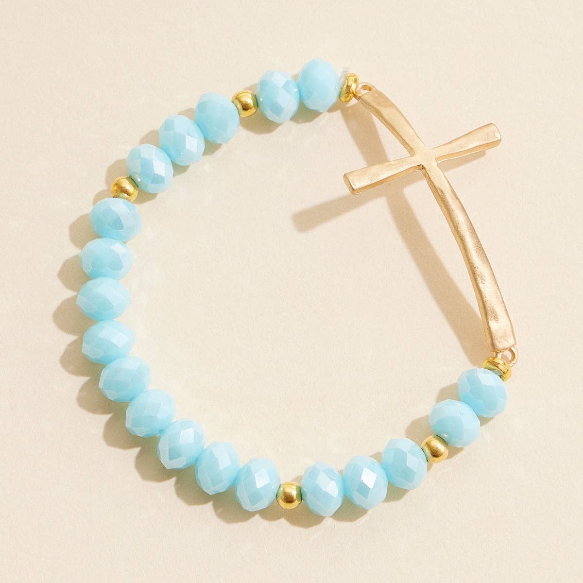 Beaded Cross Bracelet – Colorful Crystal Stretch Jewelry with Gold or Silver Cross Charm