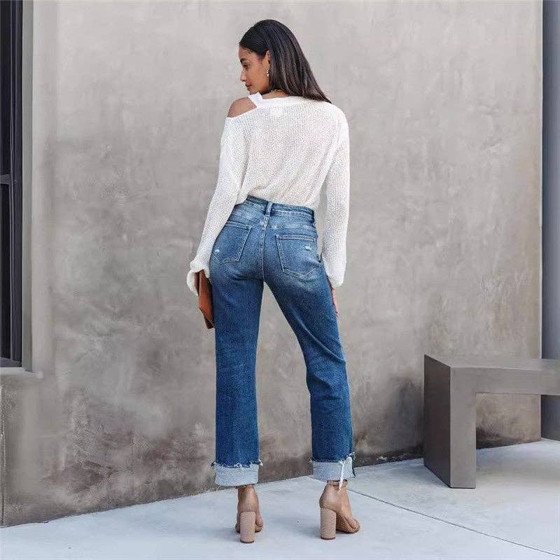 High-Waisted Wide Leg Jeans With Turn-Up Hem