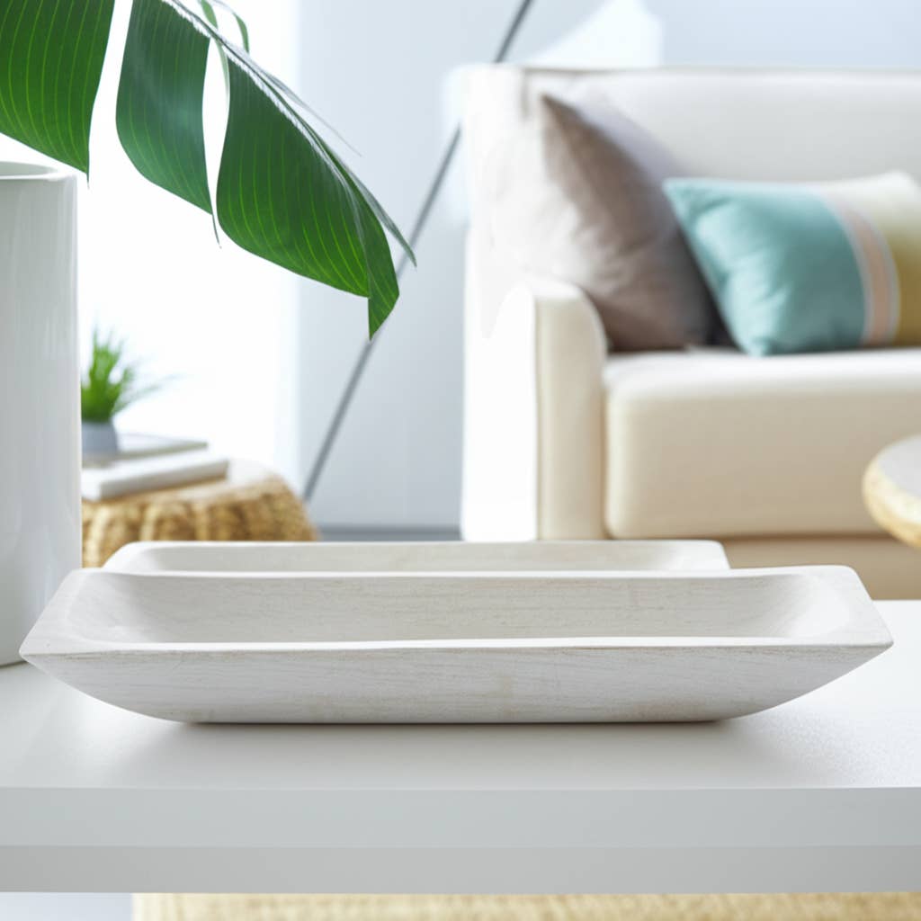 White 15/20 in. Wooden Rectangular Coastal Trays (Set of 2)