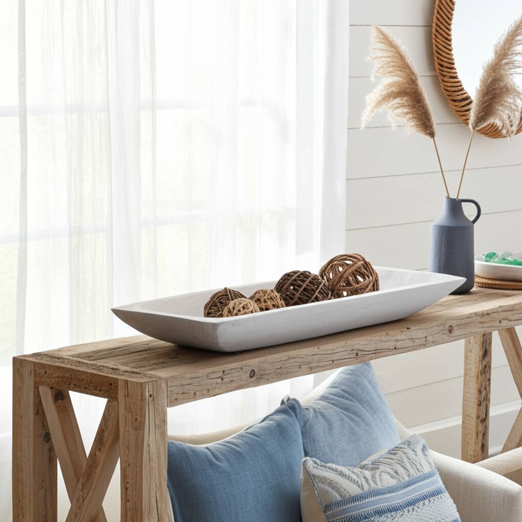 White 15/20 in. Wooden Rectangular Coastal Trays (Set of 2)