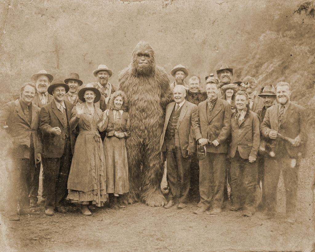 Antique Style Photo of Bigfoot in Family Reunion Art Print - 8"x10" Artwork
