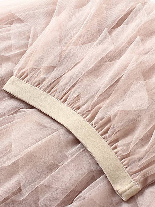 Original Irregular Mesh 4 Colors Falbala Pleated Elasticity Skirt