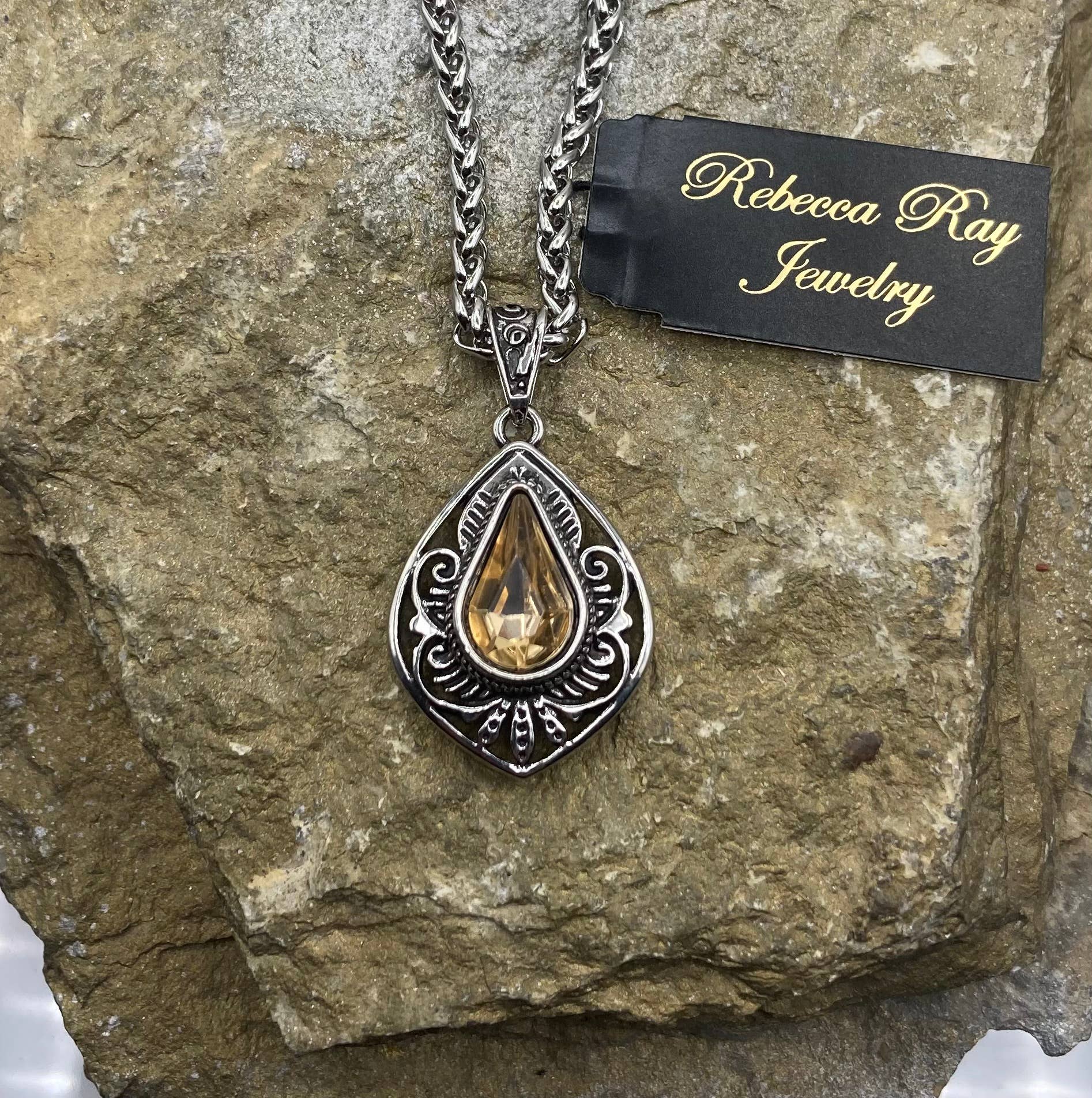Silver Crystal Charm Statement Necklace