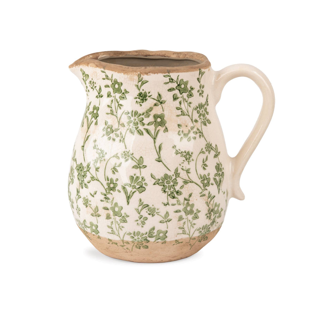 Cottage Bloom Green Floral Pitcher