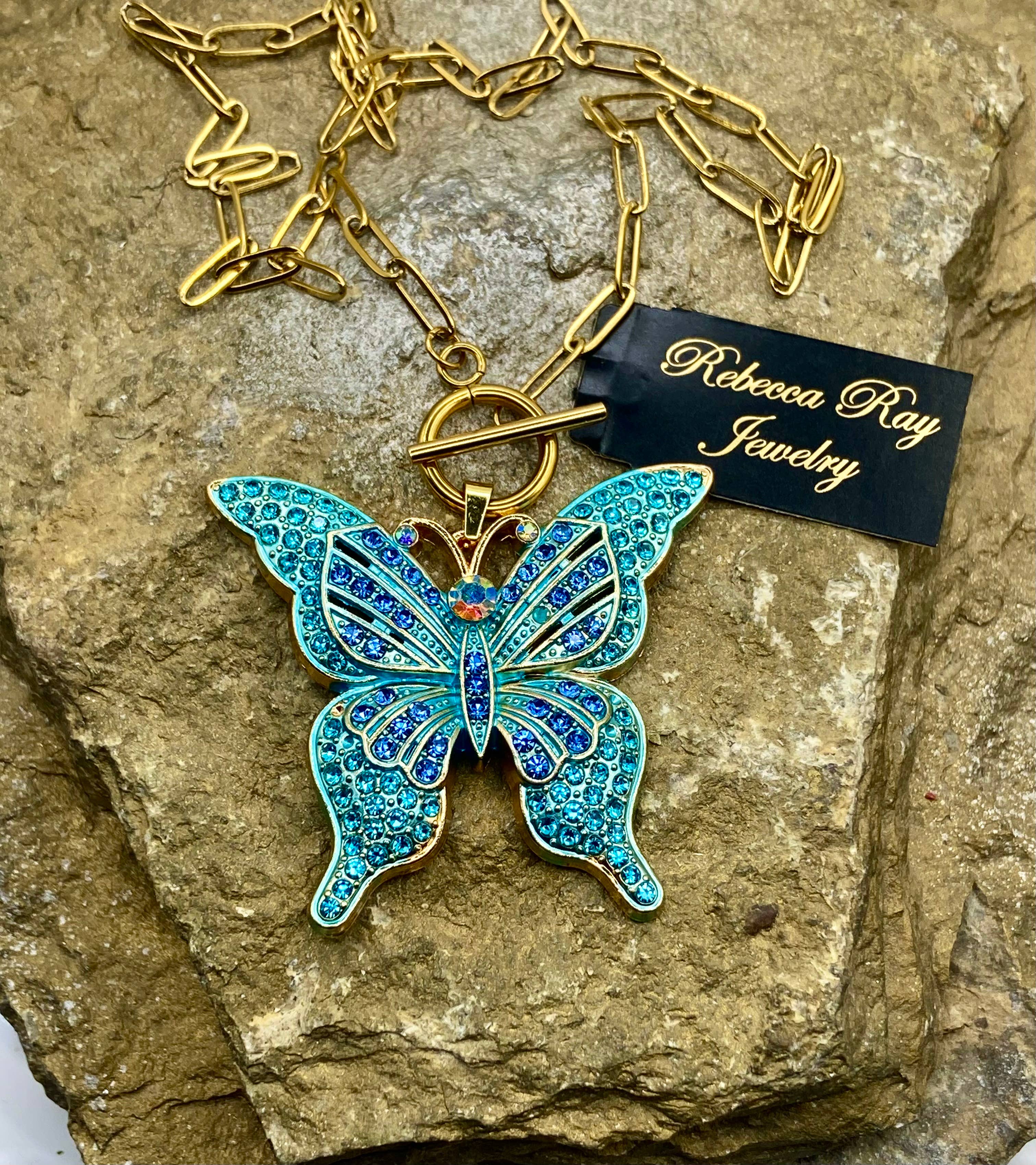 Boho Crystal Butterfly Charm Statement Necklace
