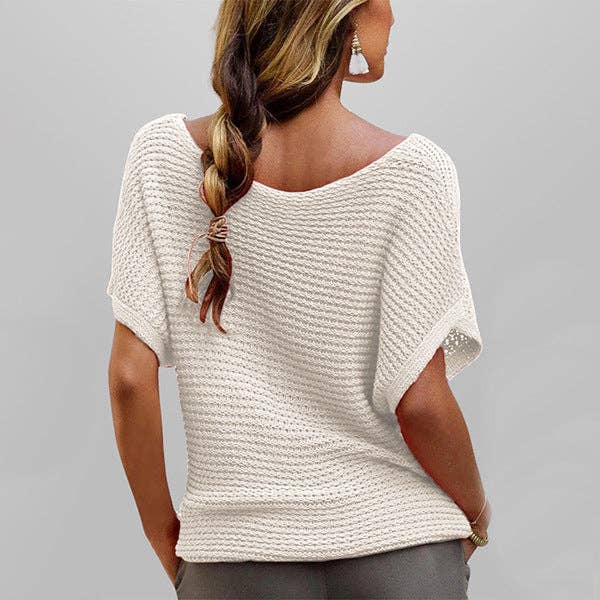 Loose Knit Short Sleeve Solid Color Summer Top