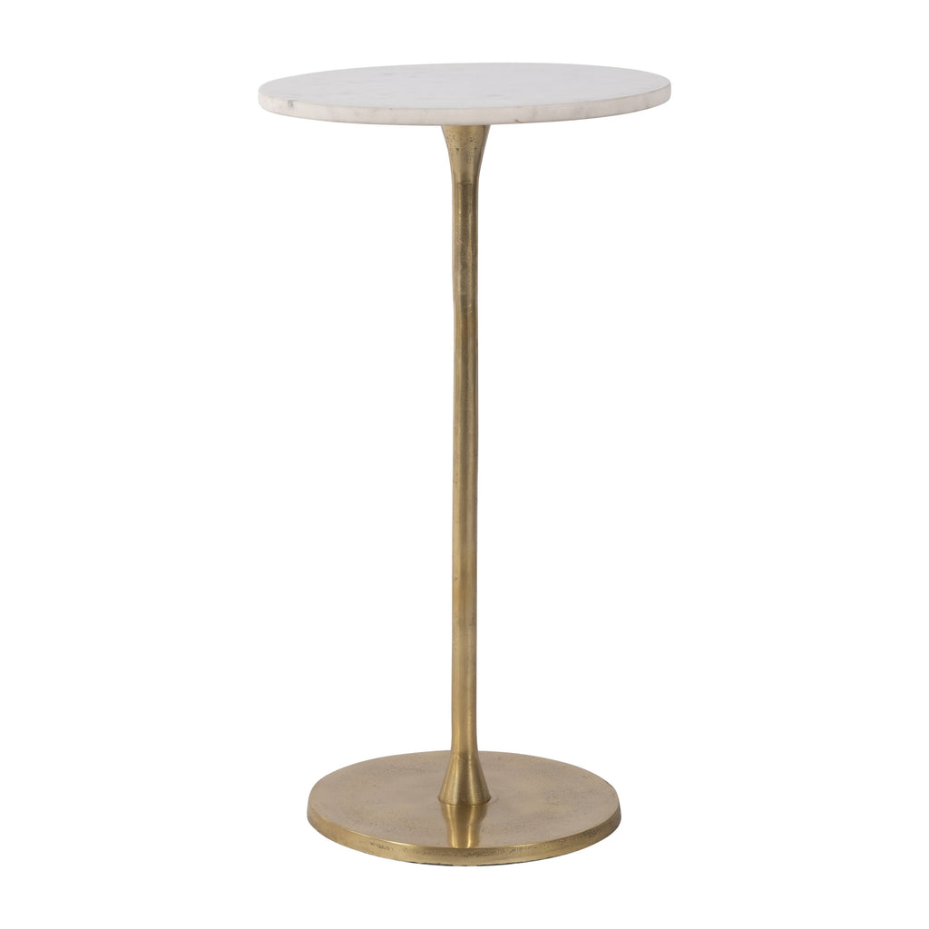 End Table - Gold/White Marble Top Metal Round Base, 24 in.