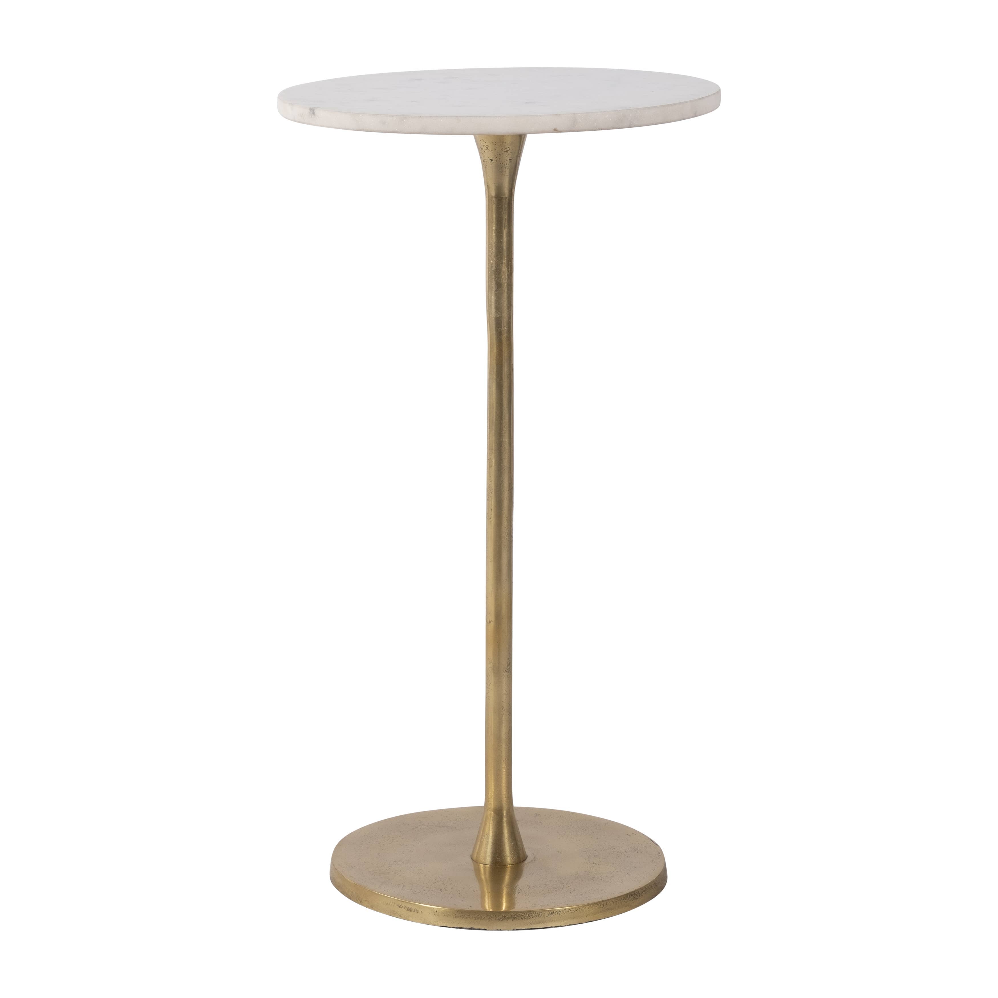 End Table - Gold/White Marble Top Metal Round Base, 24 in.