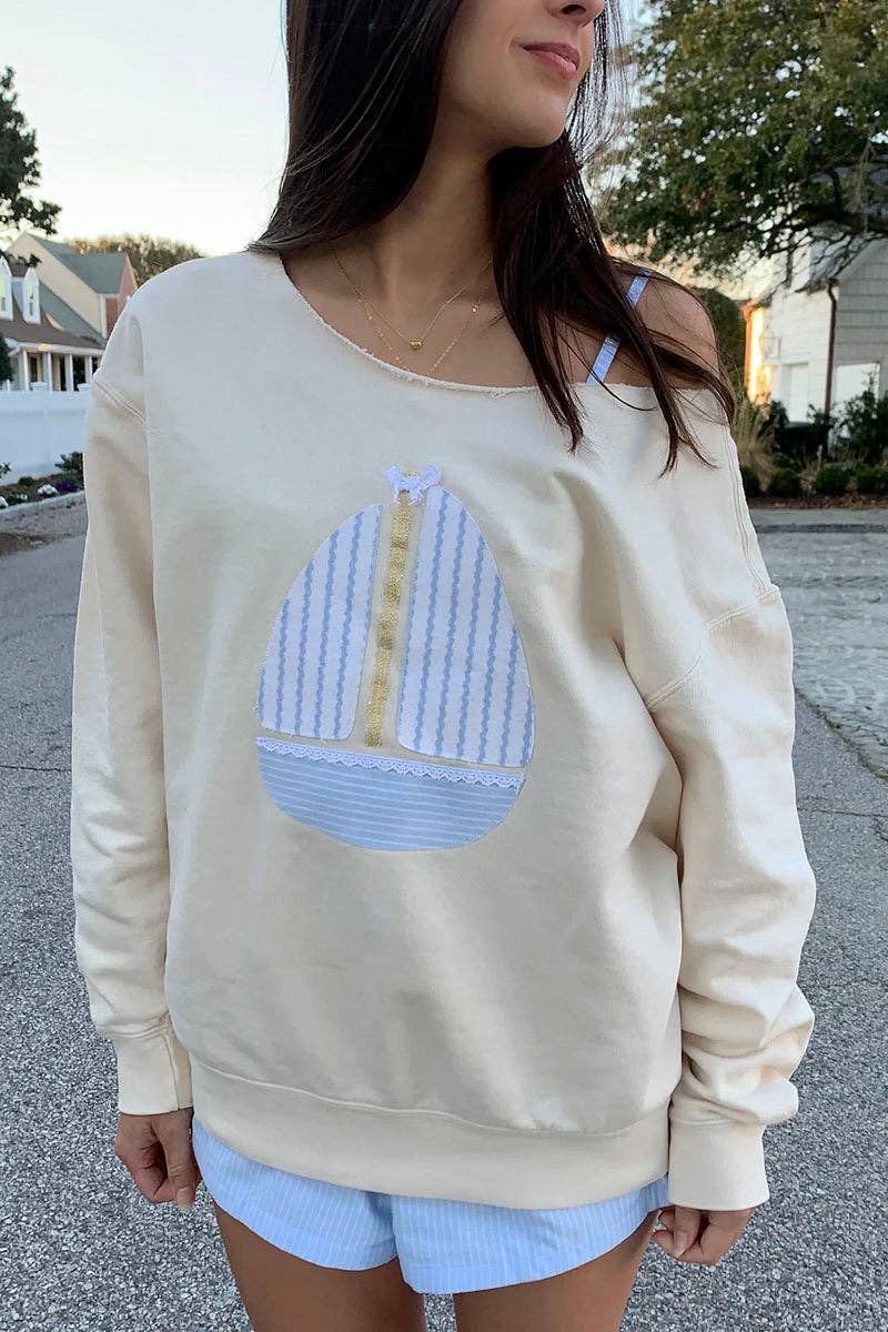 Patchwork Boat Graphic Sweatshirt