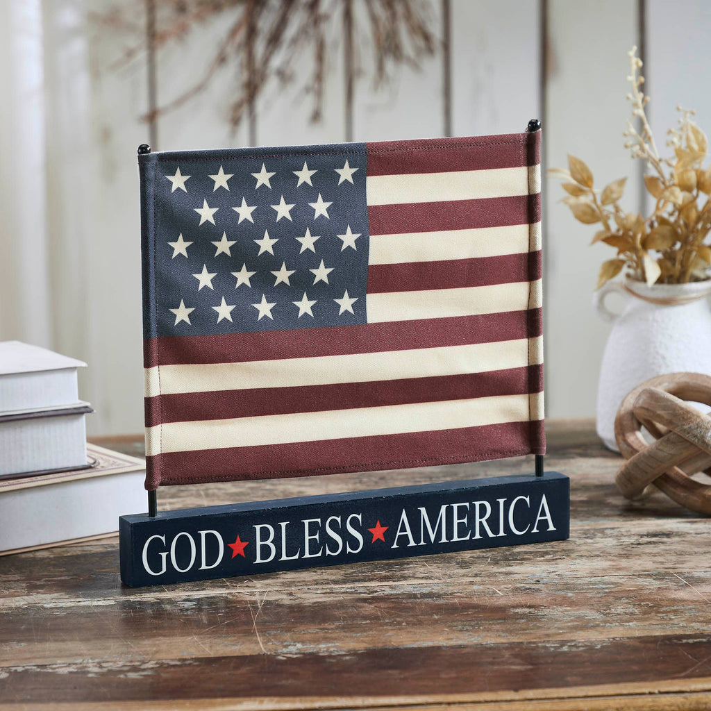 Canvas American Flag on Blue GBA MDF Base Decor 12x14x1