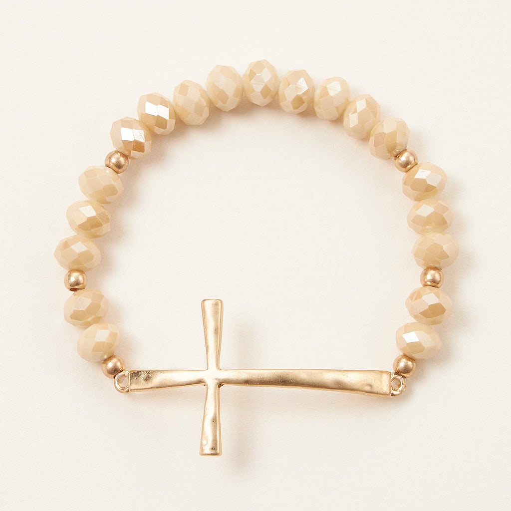 Beaded Cross Bracelet – Colorful Crystal Stretch Jewelry with Gold or Silver Cross Charm