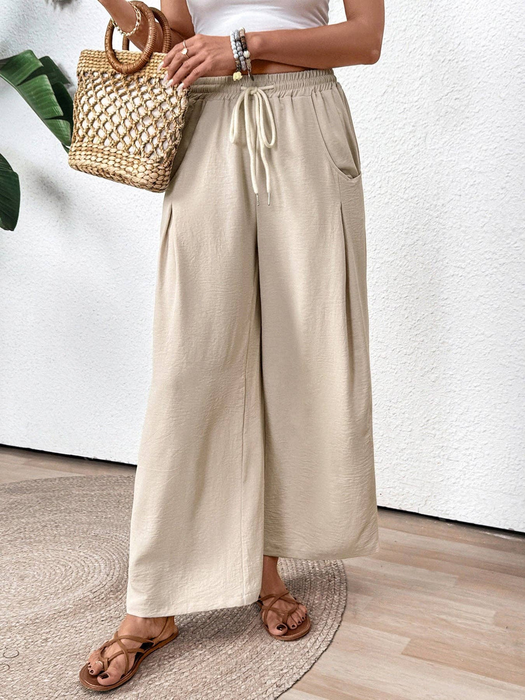 Women’s Drawstring Wide Leg Pants Casual Vacation