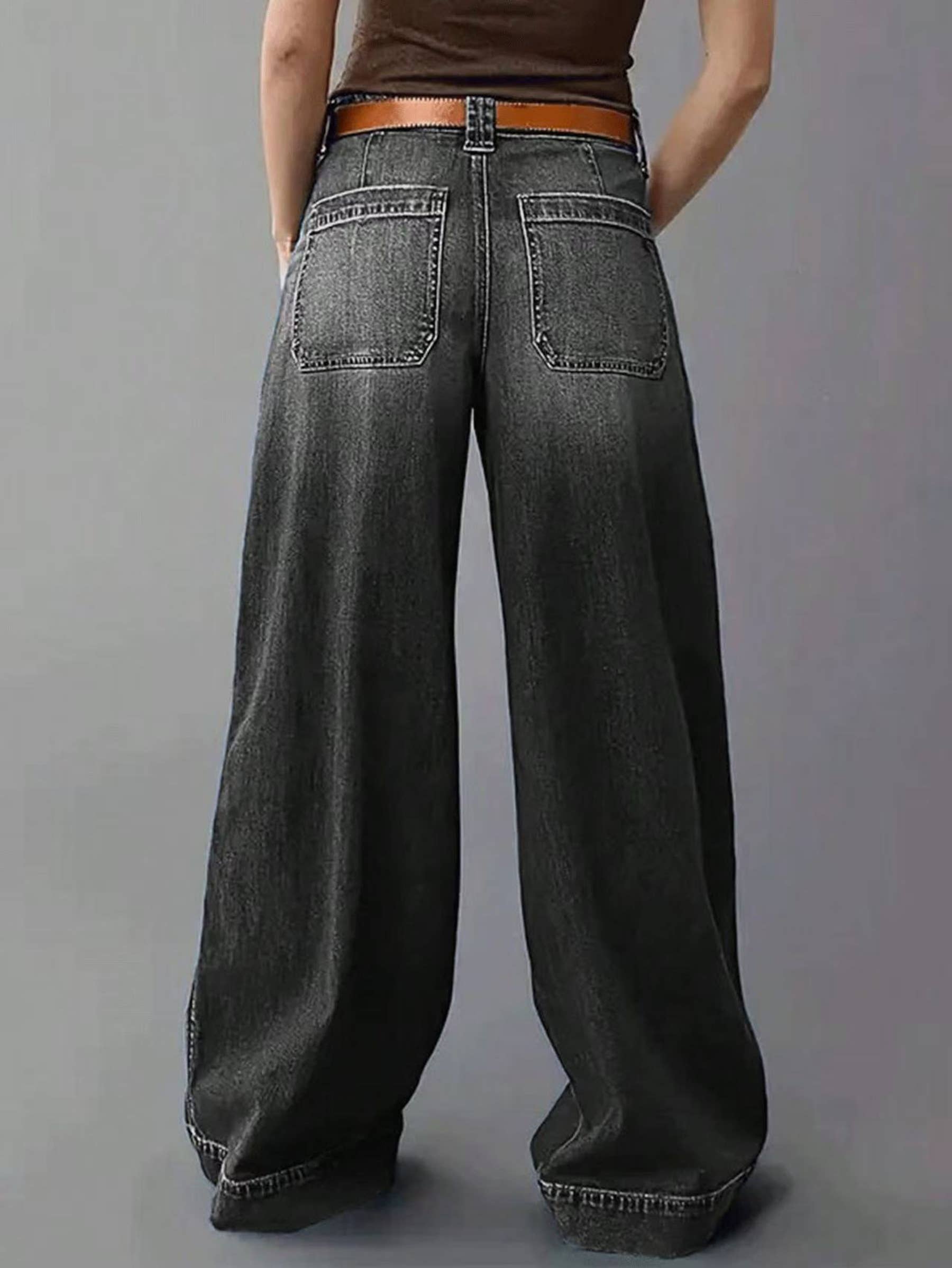 Wide Leg Straight Denim Pants