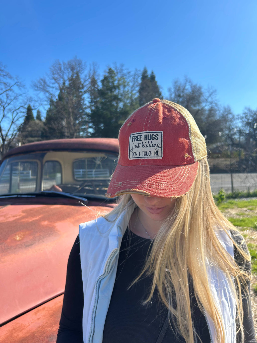 Free Hugs Just Kidding Don't Touch Me Trucker Hat Cap
