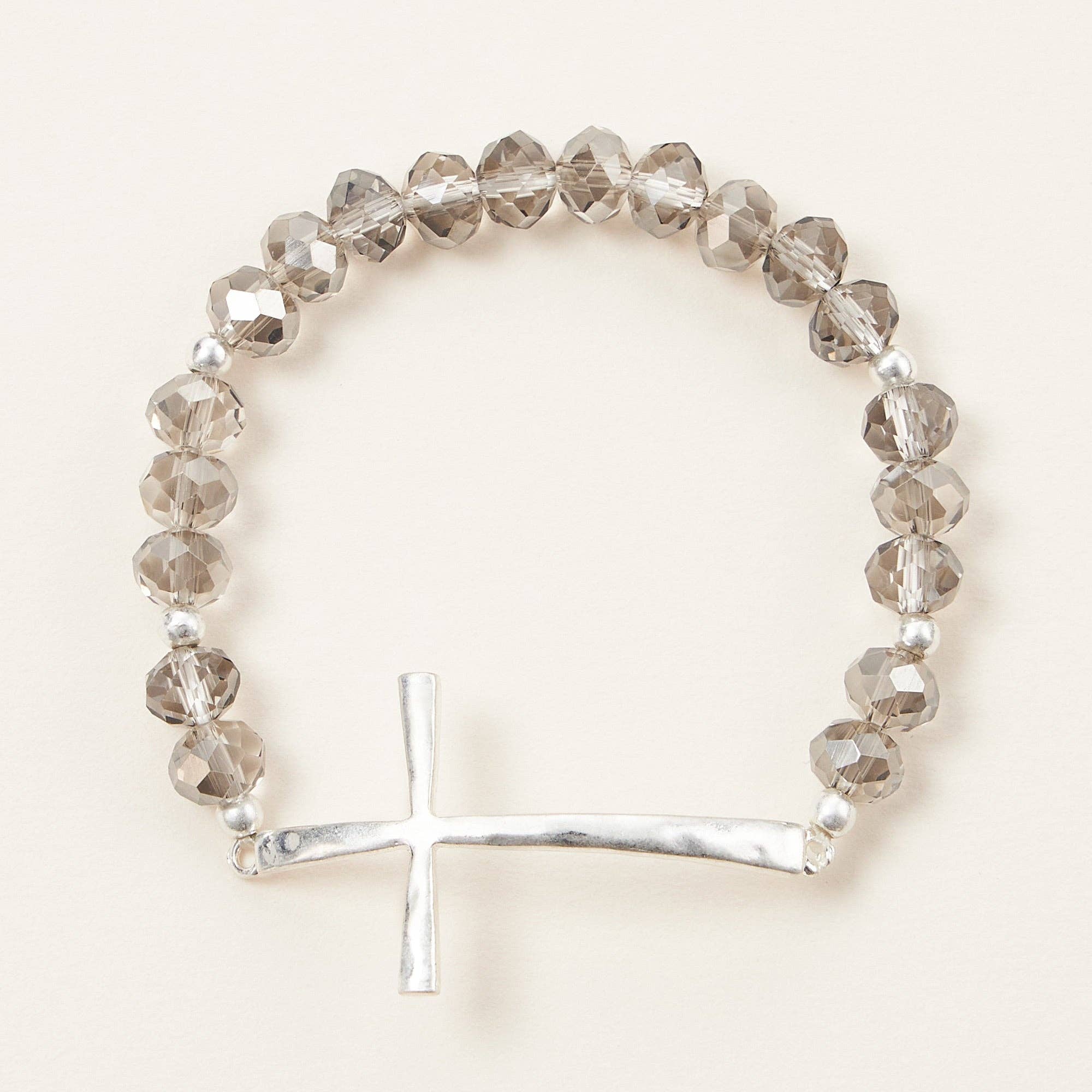 Beaded Cross Bracelet – Colorful Crystal Stretch Jewelry with Gold or Silver Cross Charm