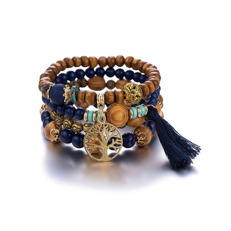 Bohemia Multi-Layer Wood Beads Handmade Tassels Bracelet