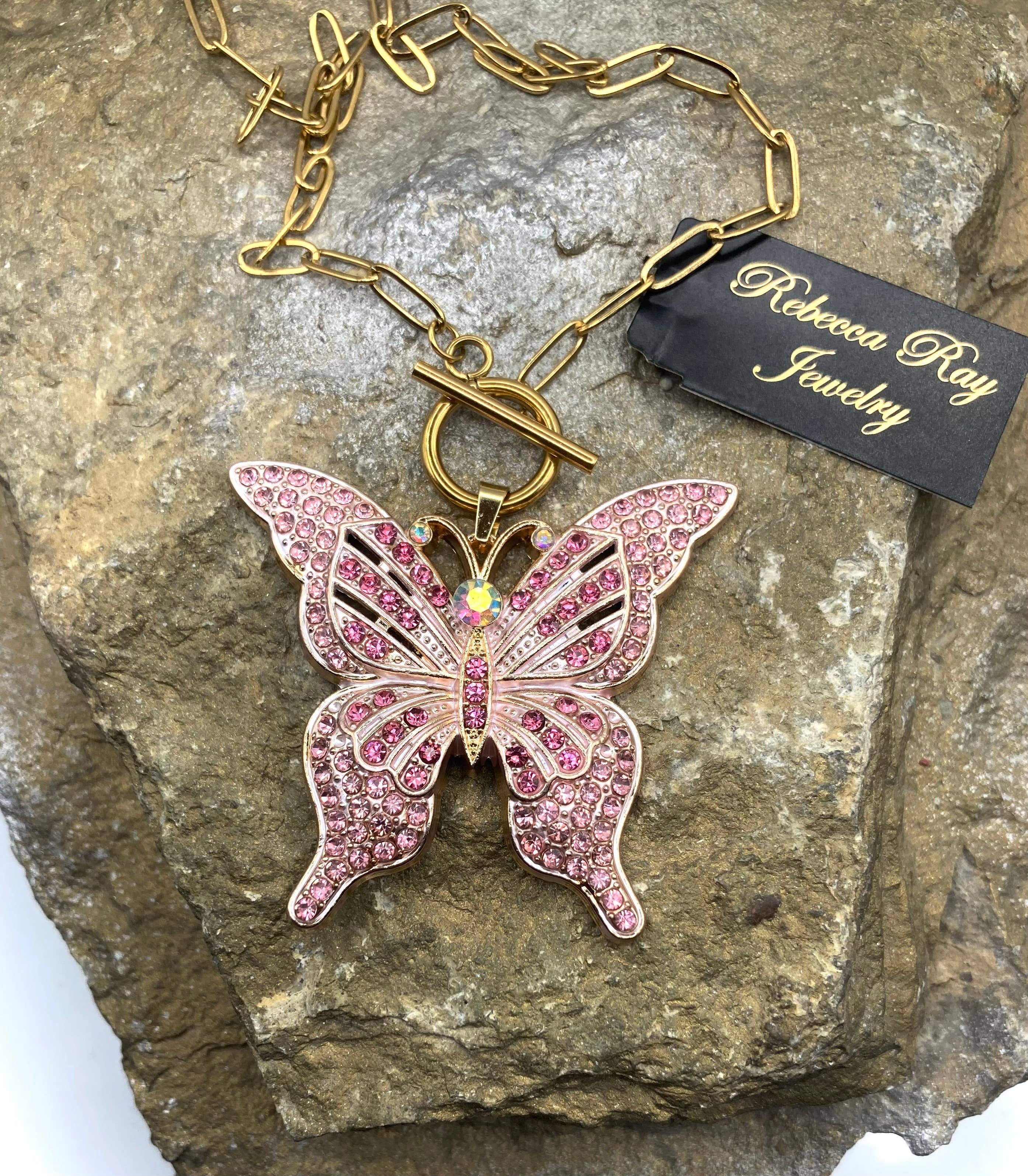 Boho Crystal Butterfly Charm Statement Necklace