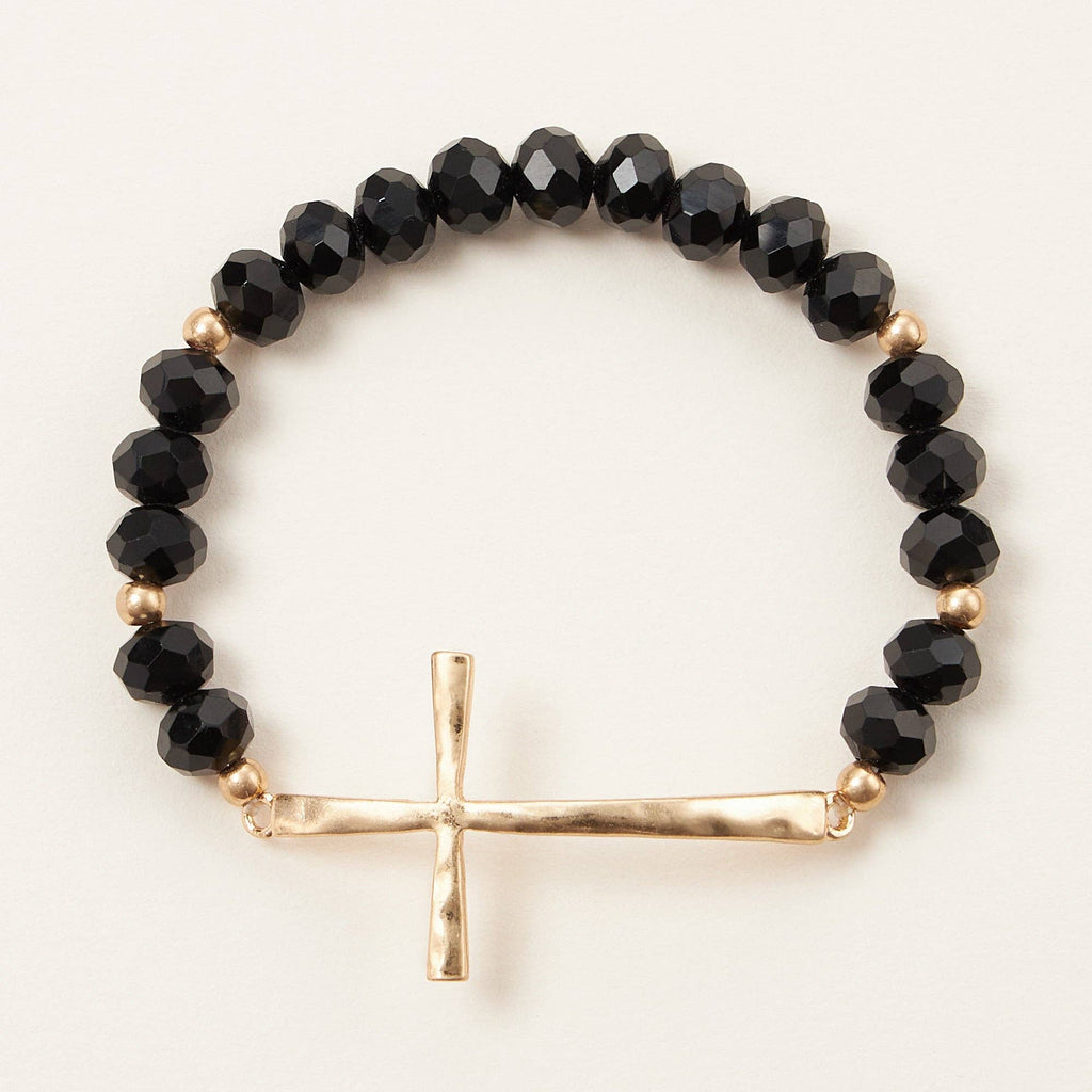 Beaded Cross Bracelet – Colorful Crystal Stretch Jewelry with Gold or Silver Cross Charm