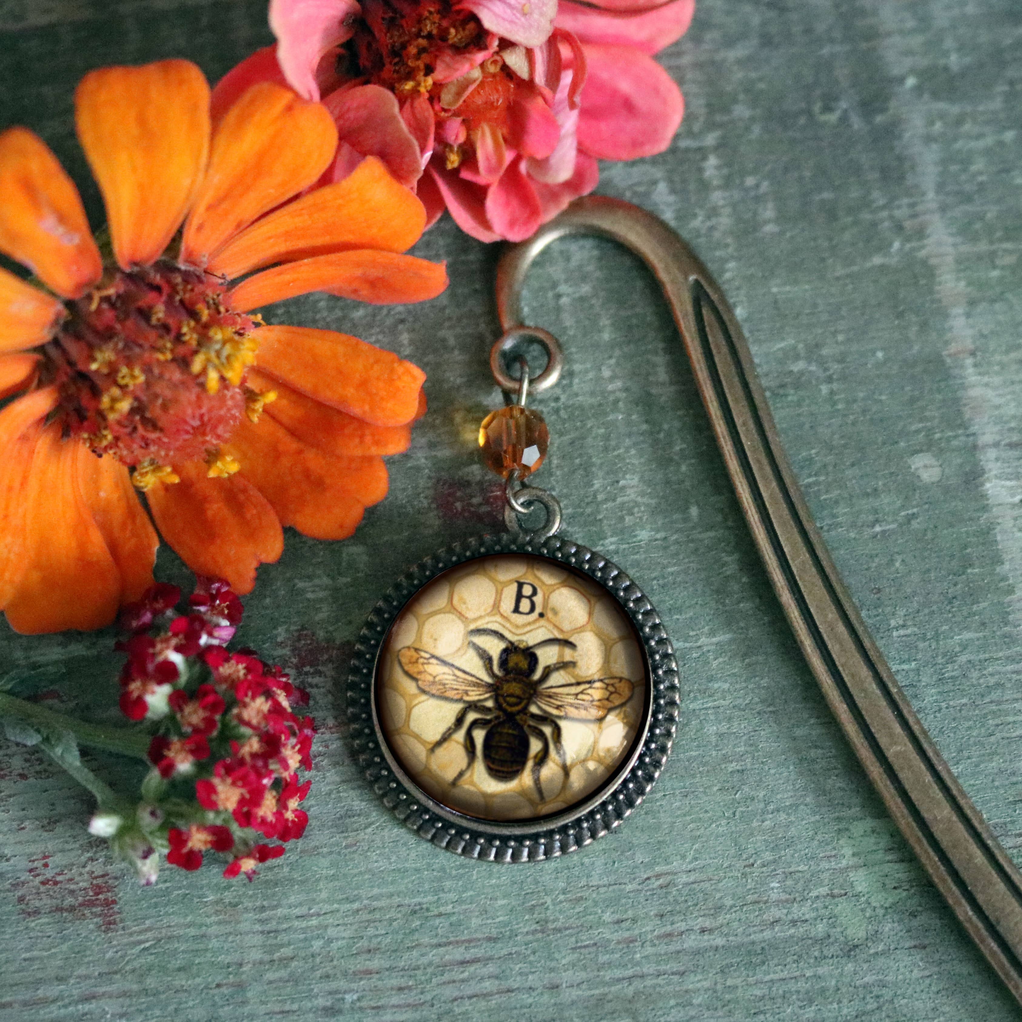 Honey or Worker Bee Bronze and Glass Cabochon Bookmark