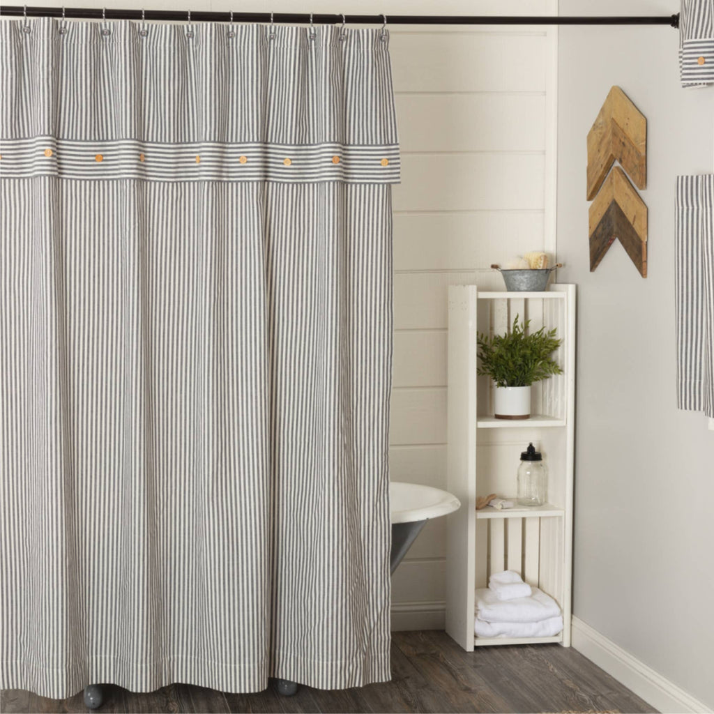 Farmhouse Ticking Gray Shower Curtain 72Lx72W