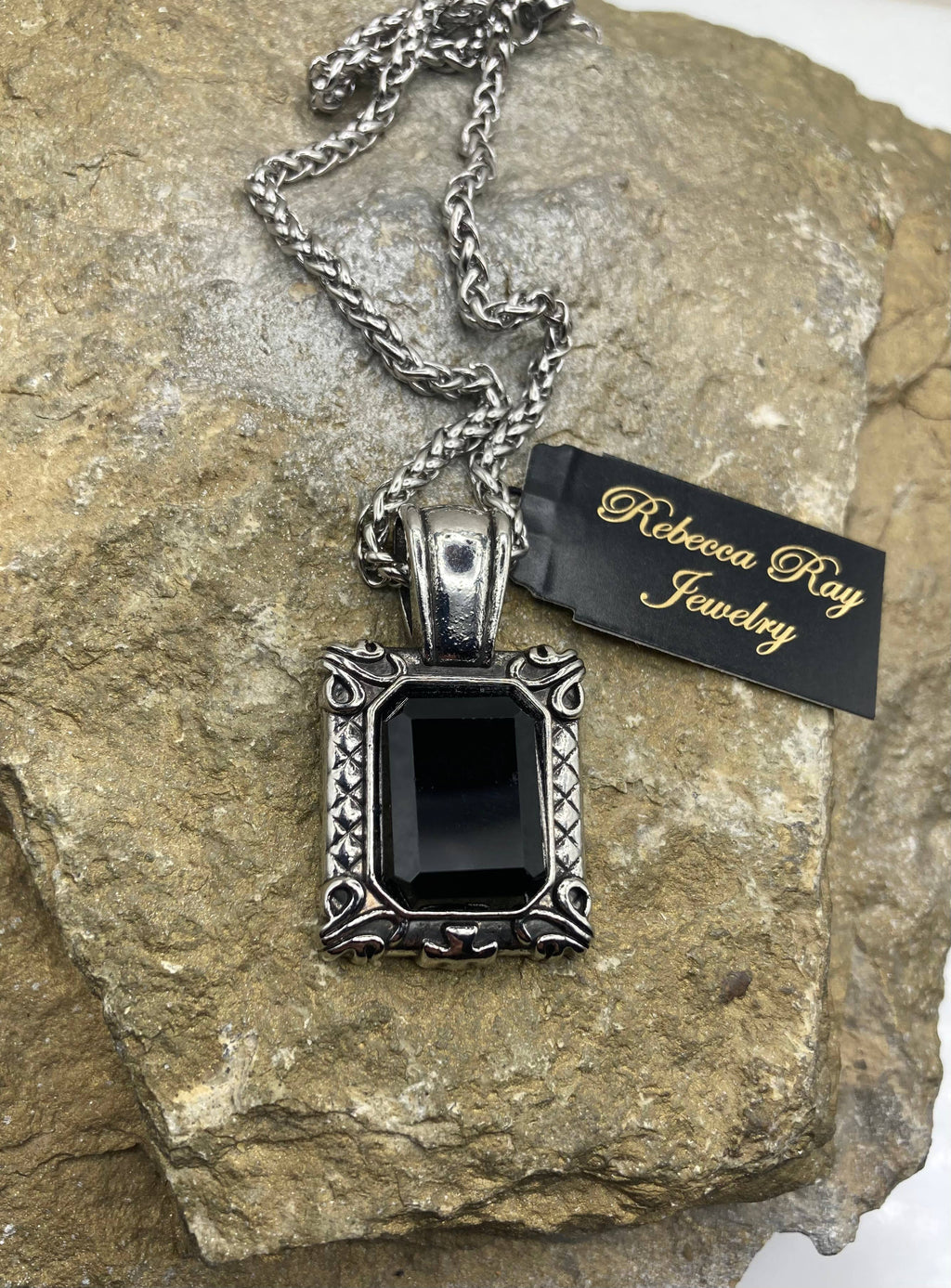 Vintage  Silver and Black Statement Boho Charm Necklace