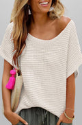 Loose Knit Short Sleeve Solid Color Summer Top