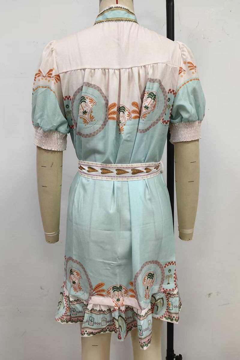 Belted Print Casual Dress