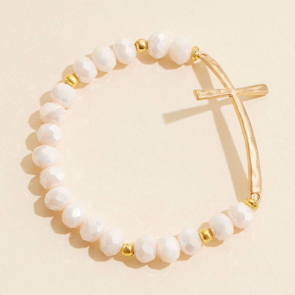 Beaded Cross Bracelet – Colorful Crystal Stretch Jewelry with Gold or Silver Cross Charm